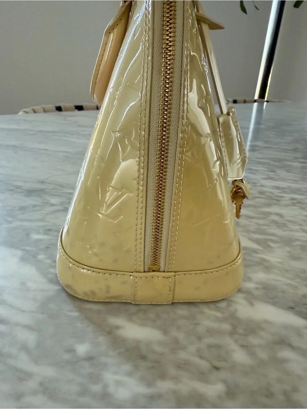 Louis Vuitton Alma Monogram Vernis Ivory Cream Patent Leather